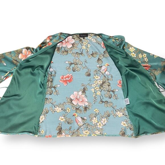 Majorelle Blouse Top Women Size S Green Floral Bird Print Long Sleeve Open Front - Picture 11 of 14